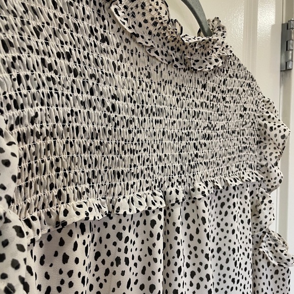 Pleione Black and White Ruffled Bib Collar Blouse - Picture 6 of 11